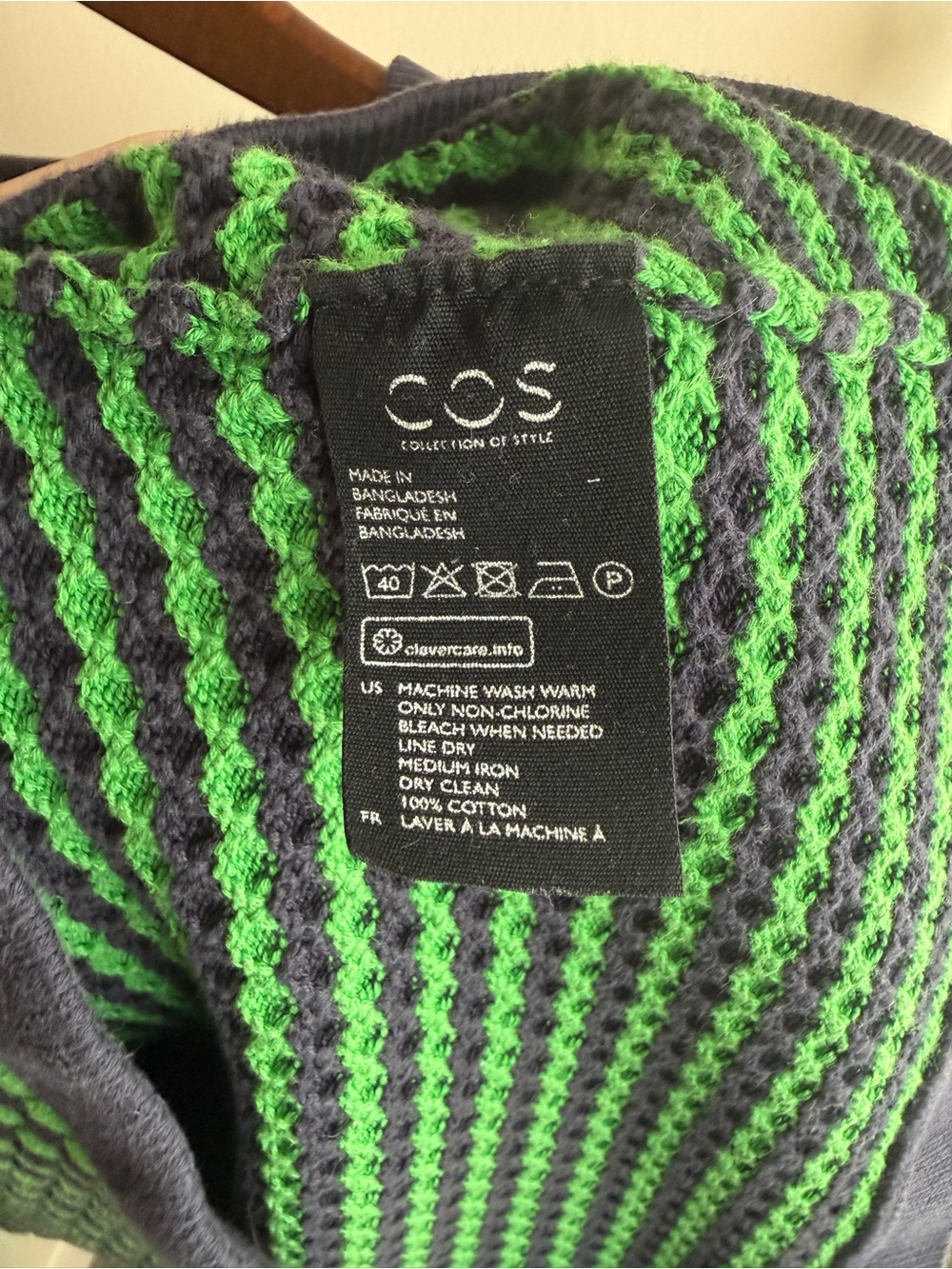 COS Green and Navy Textured Short Sleeve Sweater Top - Picture 4 of 4